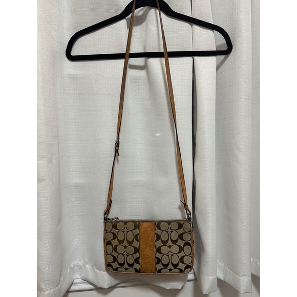 Coach Signature Purse‎ Brown and Tan Canvas/Leather Monogram 6338 Crossbody Y2K - Picture 1 of 16